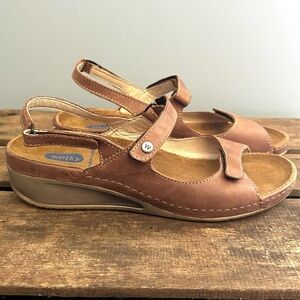 Wolky Brown Leather Walking Sandal Adjustable Ankle EU 42, U.S. 11